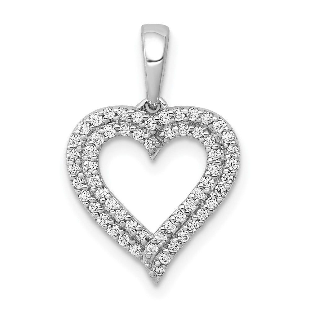 14k White Gold 1/4 carat Diamond 2-row Heart Pendant, 0.25 ct, 19.2 x 14 mm