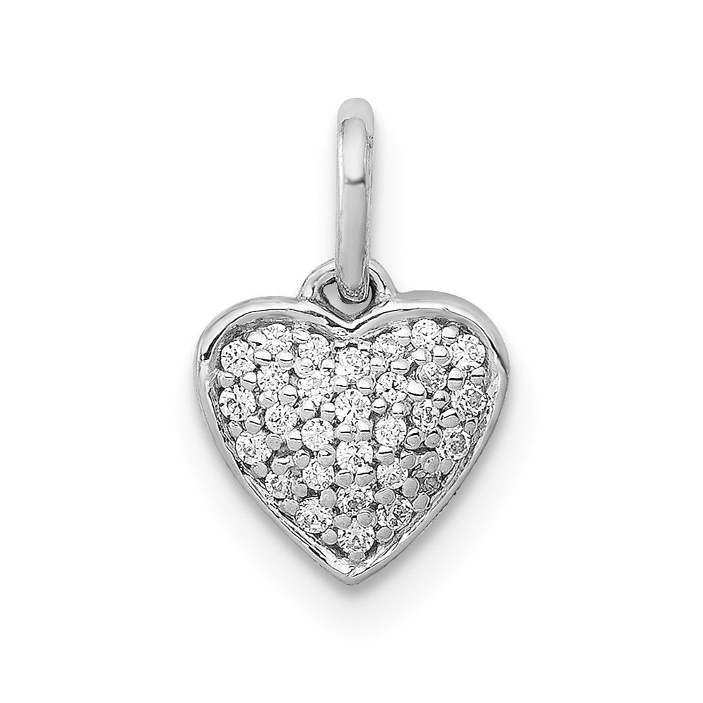 14k White Gold 1/10 carat Pave Diamond Heart Pendant, 0.101 ct, 12.45 x 8.04 mm