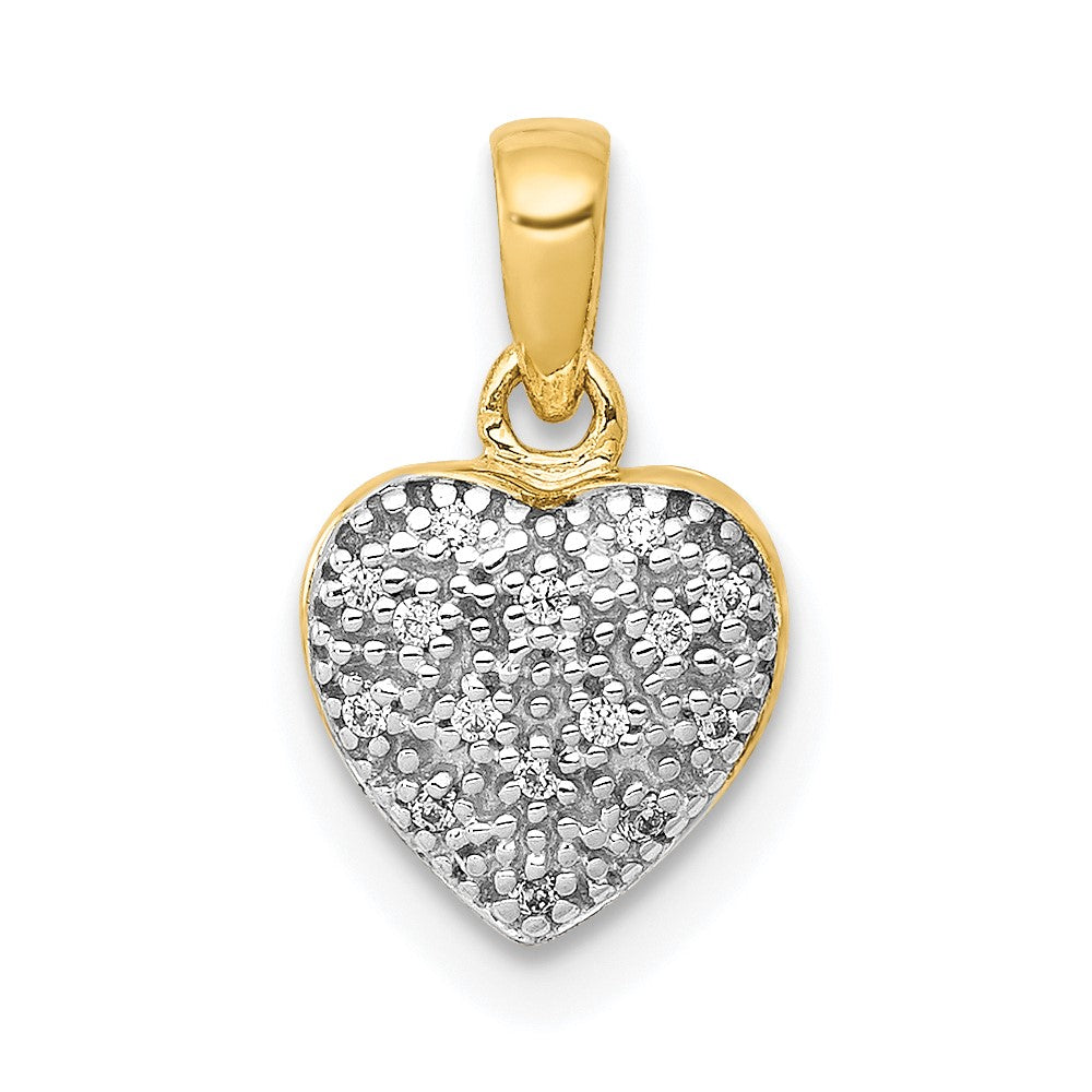 14k and White Rhodium Pave Diamond Heart Pendant, 0.048 ct, 12.5 x 8.5 mm