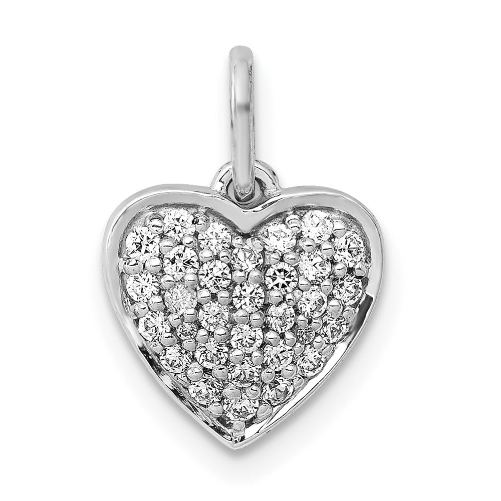 14k White Gold 1/4 carat Pave Diamond Heart Pendant, 0.25 ct, 15.45 x 10.4 mm