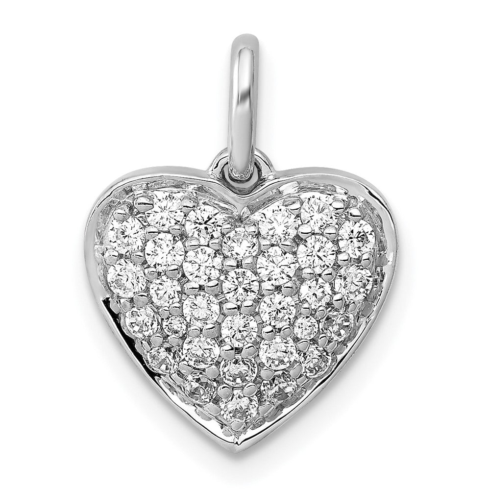 14k White Gold 1/2 carat Pave Diamond Heart Pendant, 0.495 ct, 16.55 x 12.3 mm
