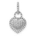 14k White Gold 1/5 carat Pave Diamond Fancy Heart Pendant, 0.196 ct, 20 x 10 mm