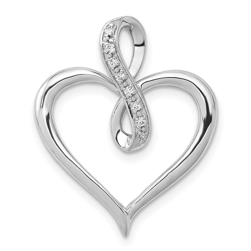 14k White Gold 1/20 carat Diamond Heart Infinity Pendant Fits up to 2mm Regular/4mm Fancy or Reversible Omega, 0.048 ct, 24 x 20 mm
