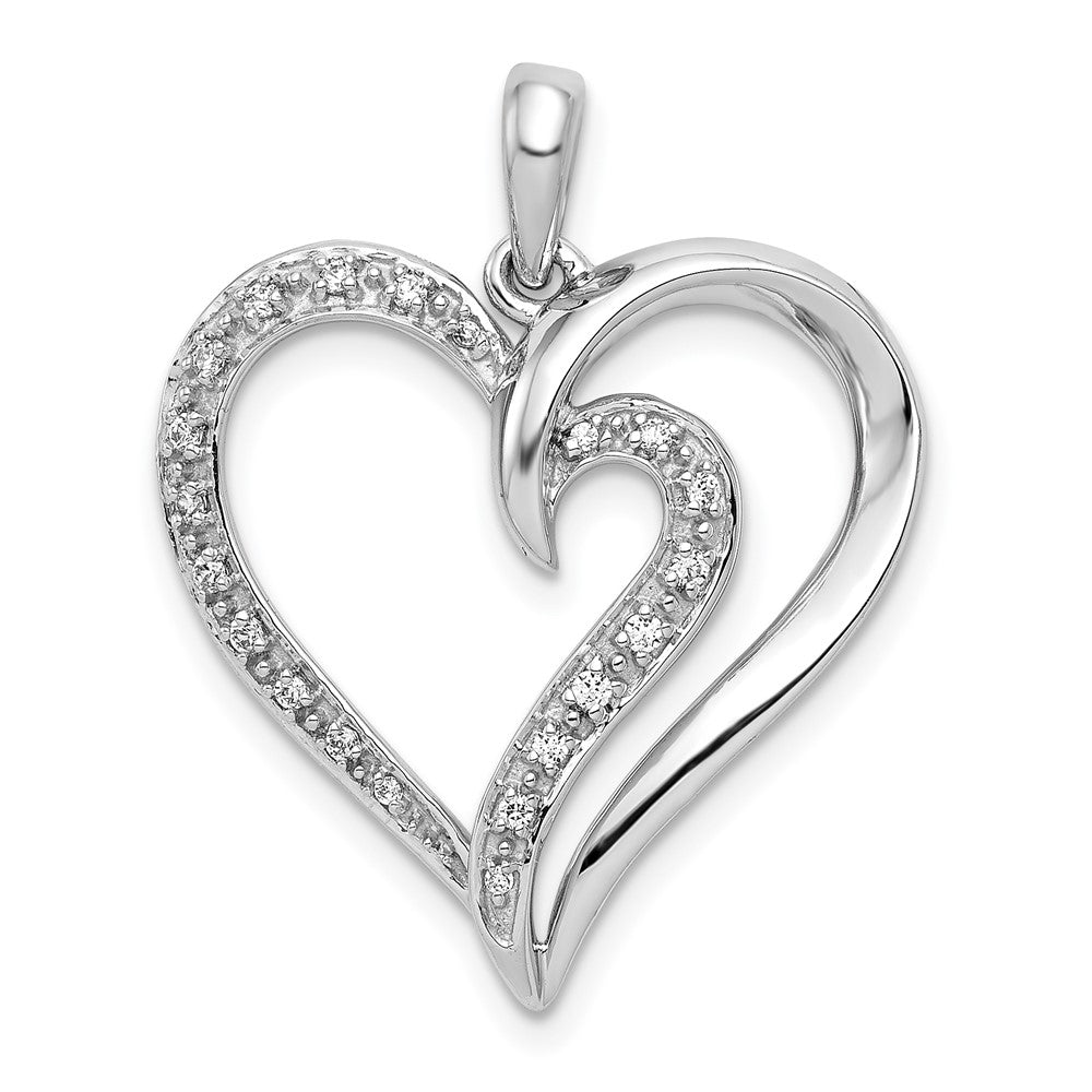 14k White Gold 1/10 carat Diamond Fancy Heart Pendant, 0.11 ct, 29 x 21.5 mm