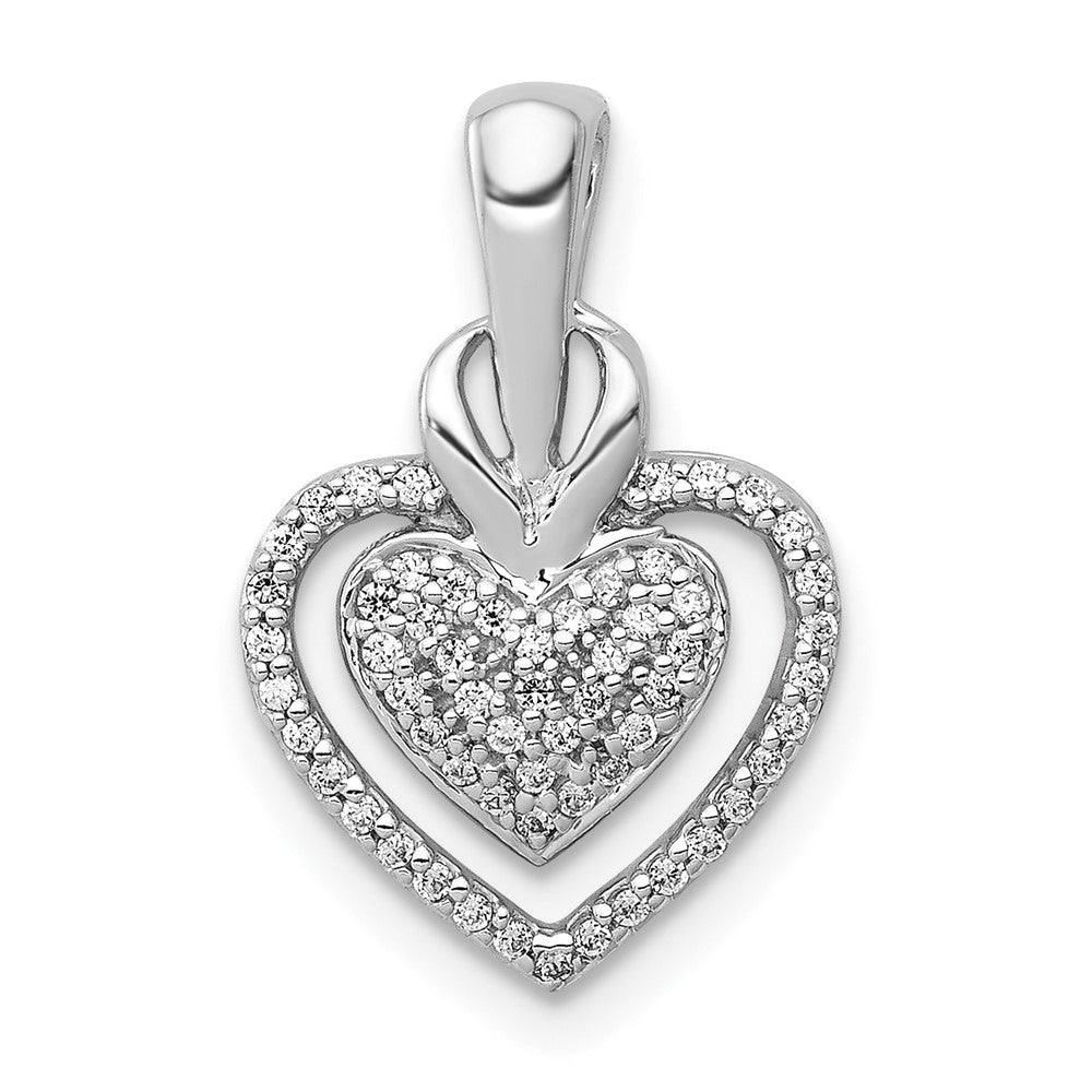 14k White Gold 1/5 carat Pave Diamond Fancy Double Heart Chain Slide, 0.177 ct, 19 x 11 mm