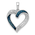 14k White Gold with Black Rhodium 1/20 carat Blue and White Diamond Heart Pendant, 0.05 ct, 22.5 x 17 mm