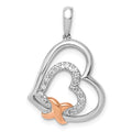 14k White and Rose Gold 1/15 carat Diamond Two Hearts and X Pendant, 0.07 ct, 24 x 16 mm
