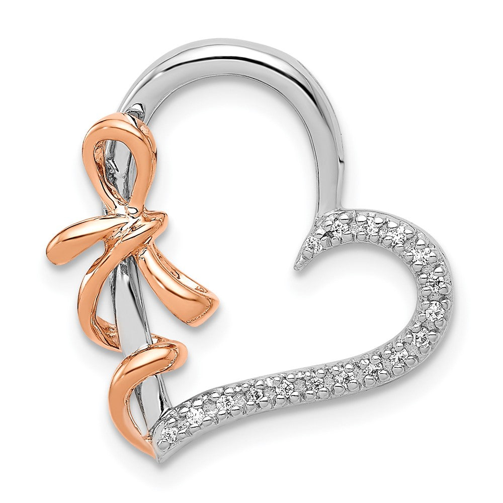 14k White and Rose Gold Diamond Polished Heart with Bow Chain Slide, 0.06 ct, 20 x 18 mm