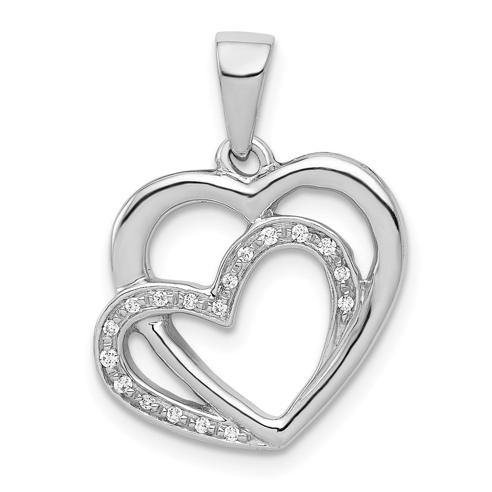 14k White Gold Diamond Entwined Hearts Pendant, 0.054 ct, 21 x 15 mm