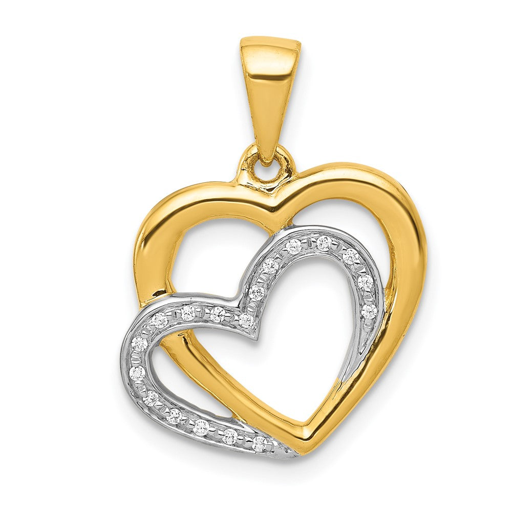 14k and White Rhodium Diamond Entwined Hearts Pendant, 0.054 ct, 21 x 15 mm