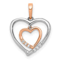14kt White and Rose Gold Dangling Heart in Diamond Heart Pendant, 0.03 ct, 16.5 x 13 mm
