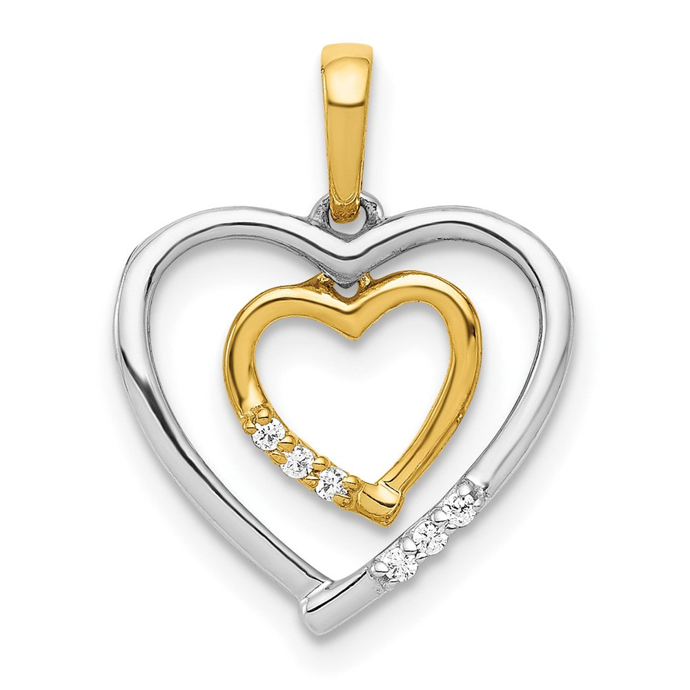 14kt Two-tone Dangling Heart in Diamond Heart Pendant, 0.03 ct, 16.5 x 13 mm