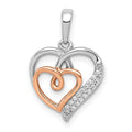 14k White and Rose Gold 1/20 carat Diamond Double Hearts Pendant, 0.054 ct, 19 x 12.5 mm