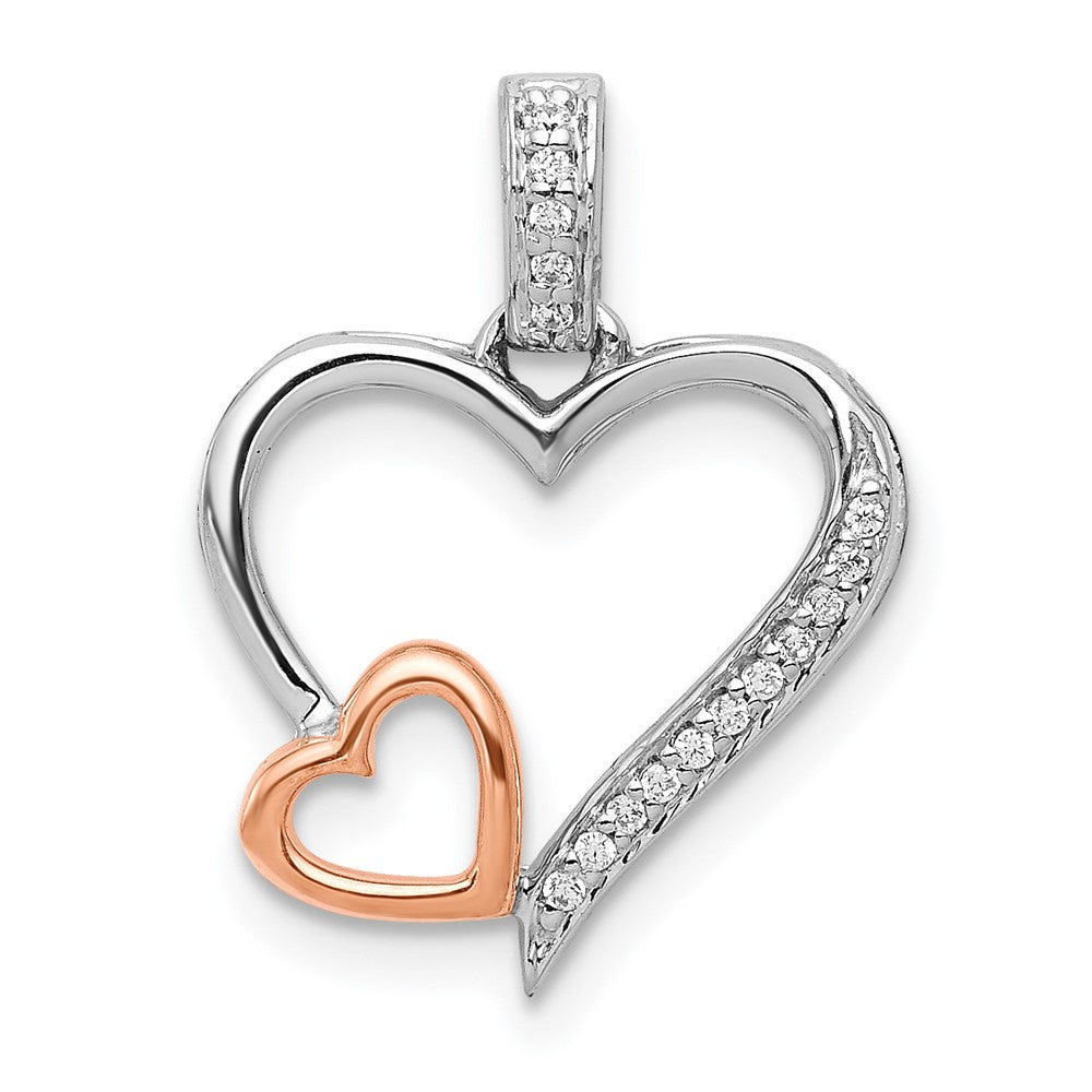 14k White and Rose Gold 1/20 carat Diamond Double Hearts Pendant, 0.05 ct, 18 x 13 mm