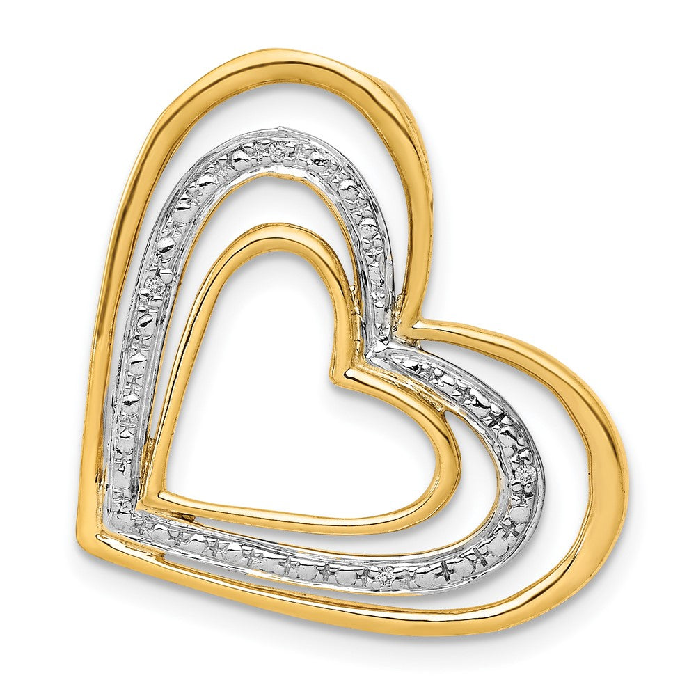 14k and White Rhodium .01 carat Diamond Triple Heart Chain Slide, 0.012 ct, 23 x 22 mm