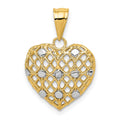 14k and White Rhodium 1/2 point Diamond Filigree Heart Pendant, 0.005 ct, 22 x 15 mm