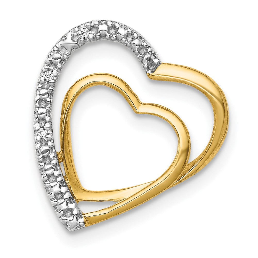14k and White Rhodium .01 carat Diamond Double Heart Chain Slide, 0.01 ct, 16 x 15 mm