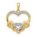 14k and White Rhodium .03 carat Diamond Heart with 3 Smaller Hearts Pendant, 0.028 ct, 21 x 16 mm