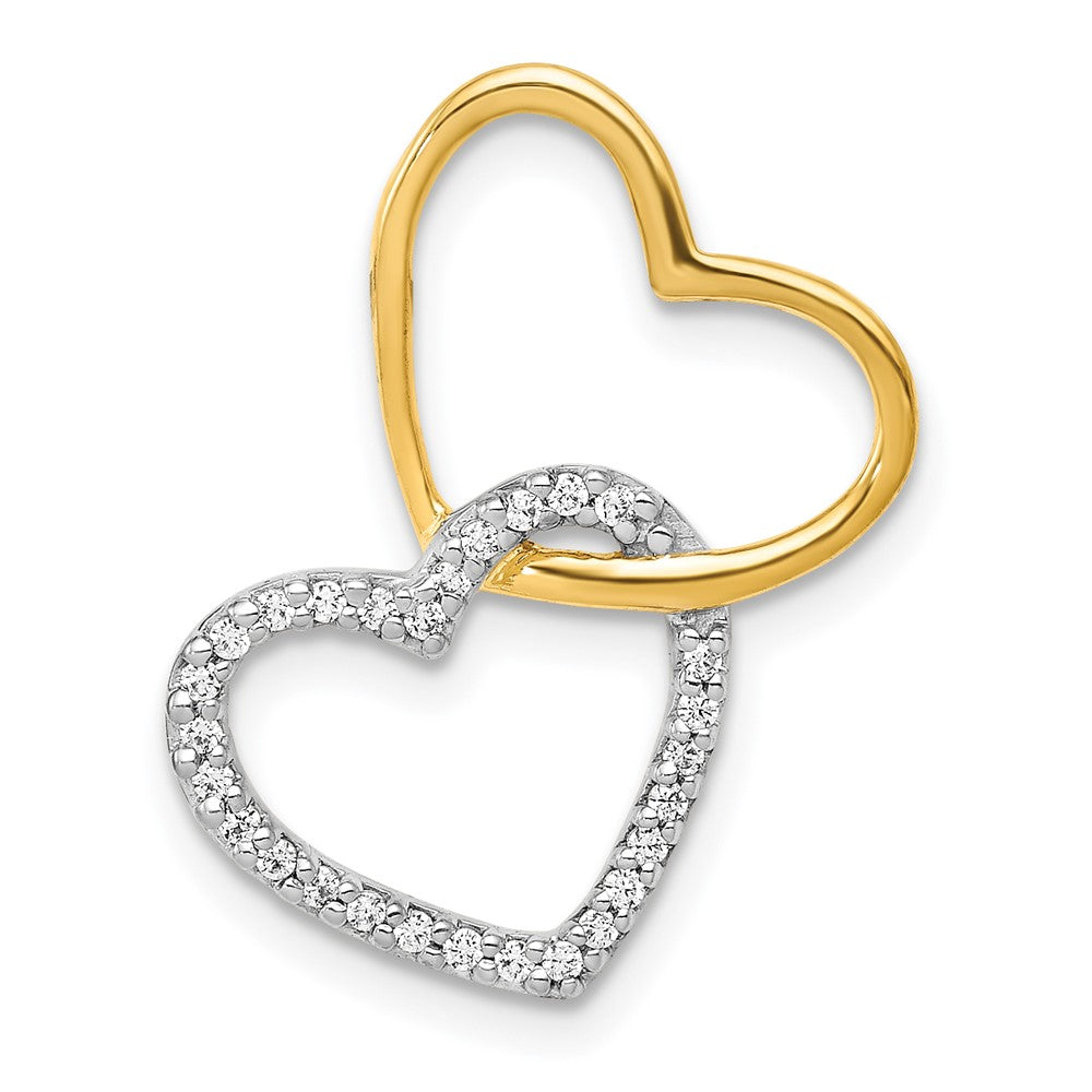 14k Two-Tone 1/10 carat Diamond Double Heart Chain Slide, 0.1 ct, 21 x 12 mm
