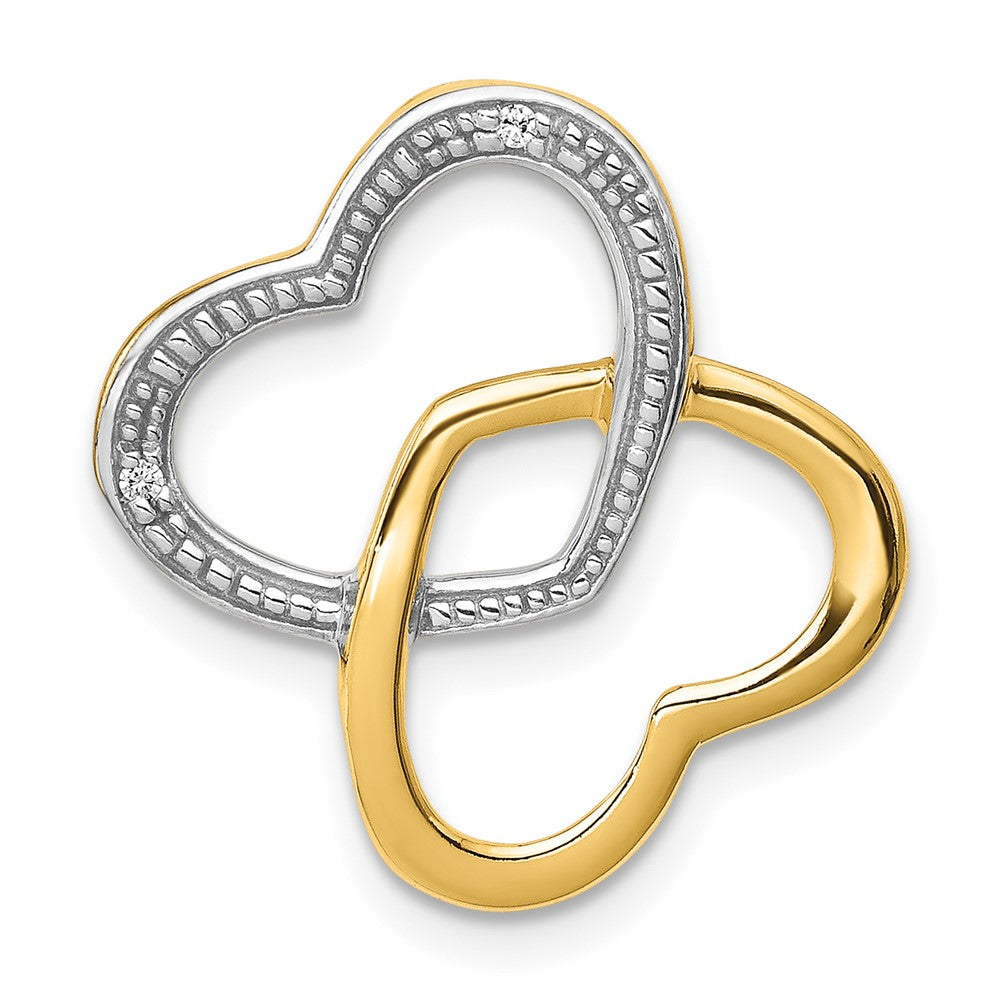 14k and White Rhodium .01 carat Diamond Double Entwined Heart Chain Slide, 0.01 ct, 19 x 12 mm