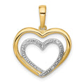 14k and White Rhodium .01 carat Diamond Double Heart Pendant, 0.009 ct, 22 x 16 mm