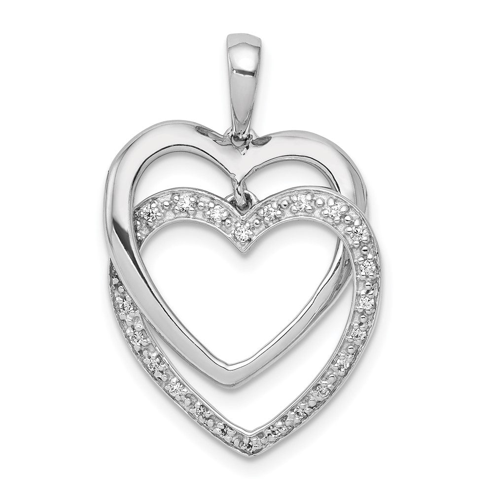 14k White Gold 1/10 carat Diamond Entwined Hearts Pendant, 0.101 ct, 26 x 17 mm