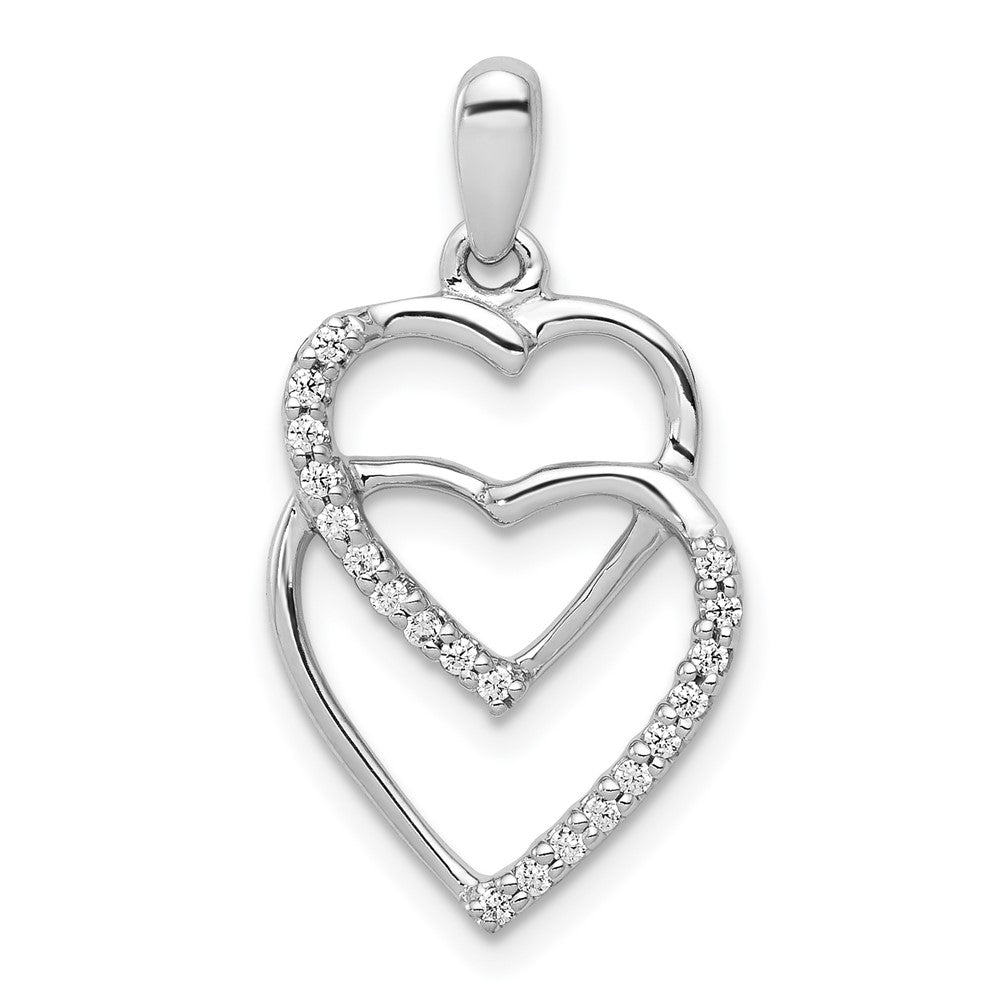 14k White Gold 1/10 carat Diamond Entwined Hearts Pendant, 0.1 ct, 24 x 12 mm