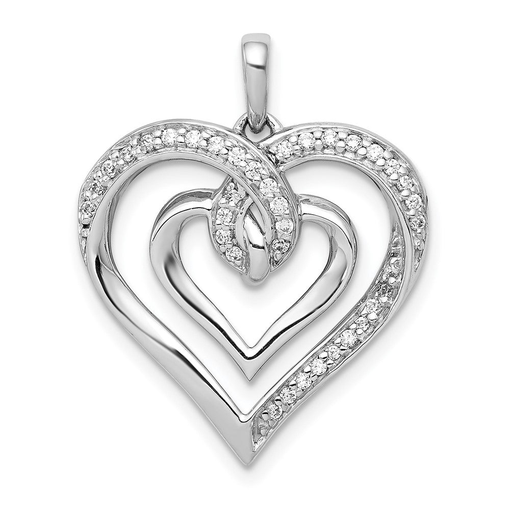 14k White Gold 1/6 carat Diamond Entwined Heart Pendant, 0.16 ct, 24 x 19 mm