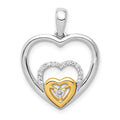 14k Two-Tone 1/15 carat Diamond Triple Heart Pendant, 0.081 ct, 21 x 16 mm