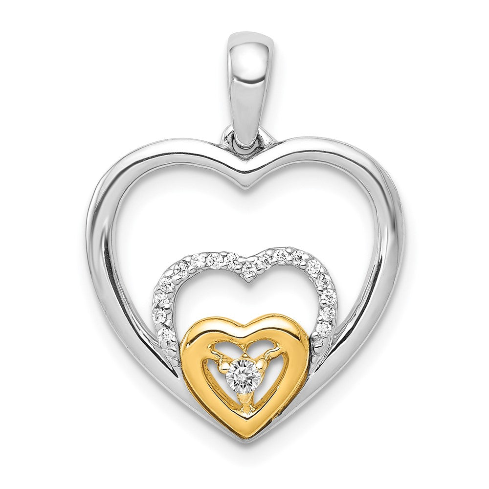 14k Two-Tone 1/15 carat Diamond Triple Heart Pendant, 0.081 ct, 21 x 16 mm