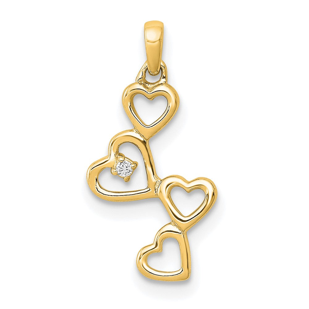 14k Diamond Dangling Hearts Pendant, 0.01 ct, 17.5 x 9 mm
