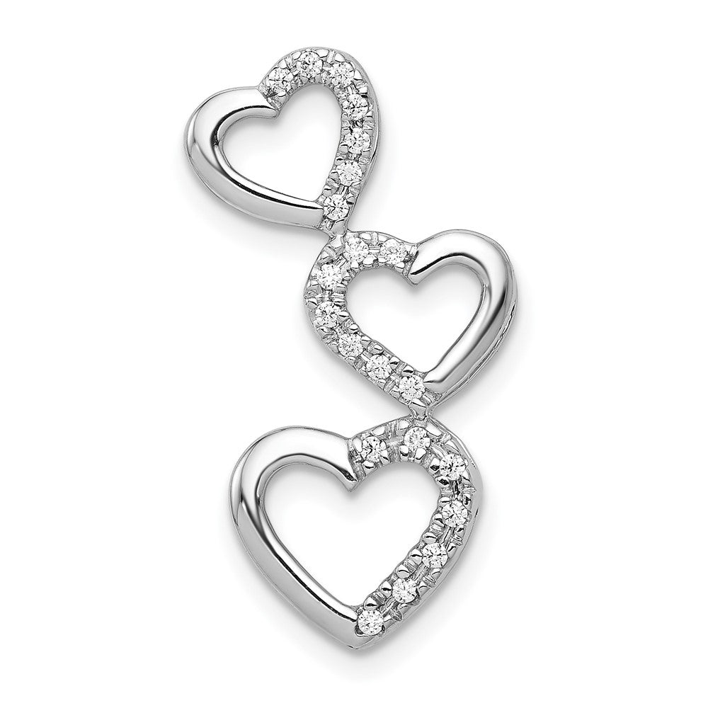 14k White Gold 1/10 carat Diamond Triple Heart Chain Slide, 0.099 ct, 24.5 x 13.35 mm