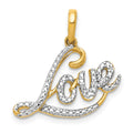 14k and White Rhodium Diamond LOVE Script Pendant, 0.015 ct, 20 x 20 mm