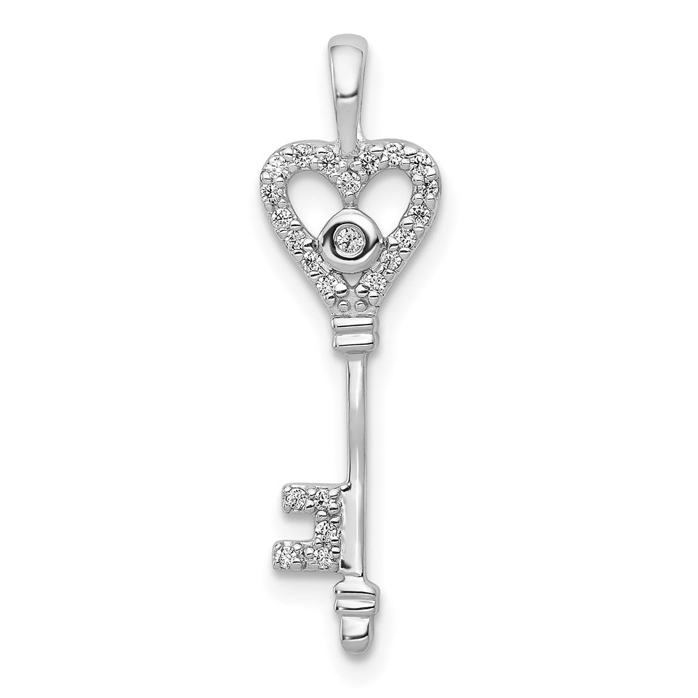 14k White Gold 1/10 carat Diamond Heart Key Pendant, 0.104 ct, 23 x 6 mm