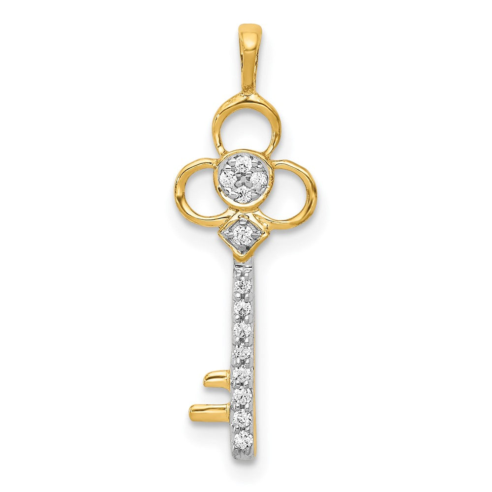 14k 1/15 carat Diamond Club Key Pendant, 0.071 ct, 23 x 7 mm