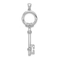 14k White Gold Polished 1/8 carat Diamond Circle Key Pendant, 0.13 ct, 43 x 12 mm