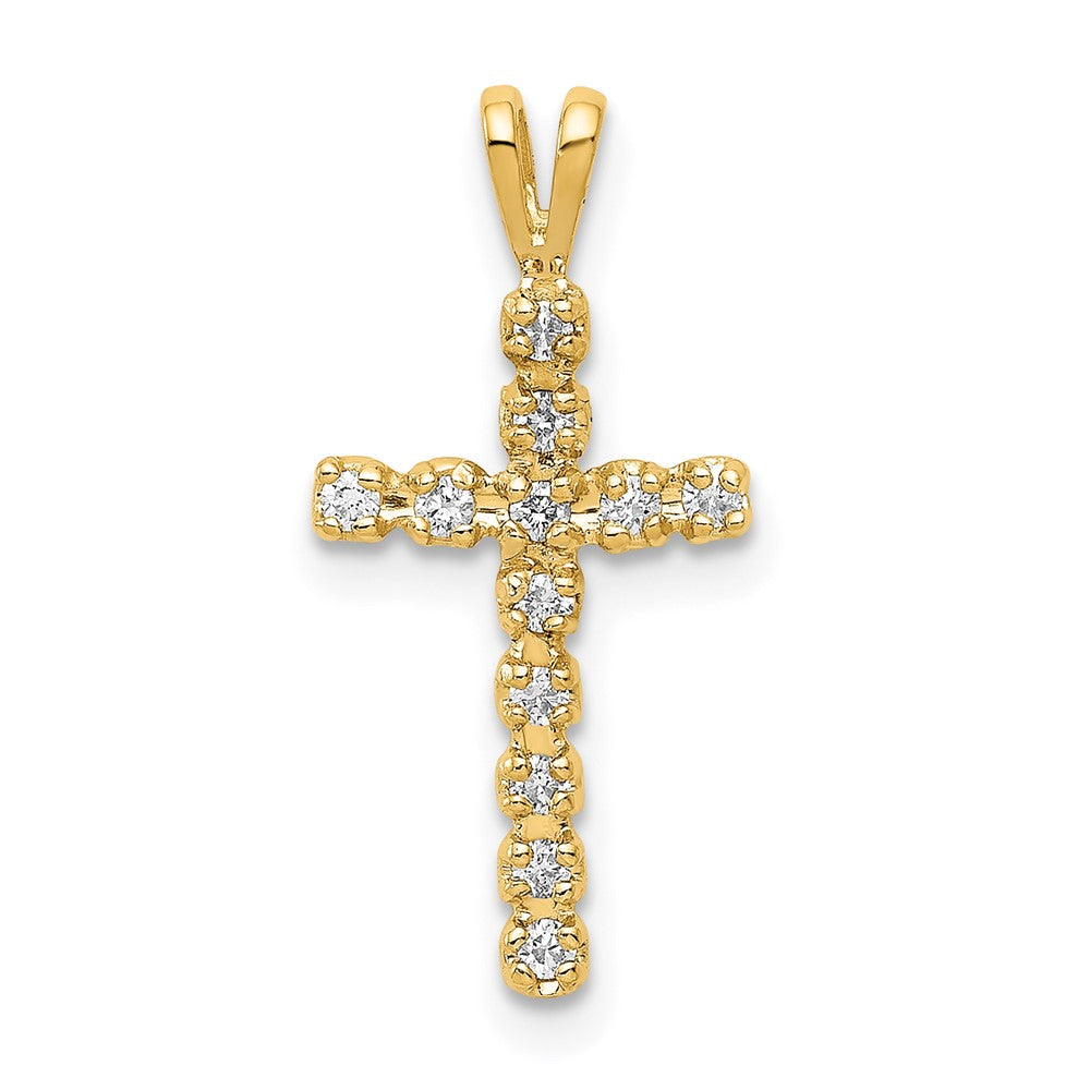 14k 1/8 carat AA Diamond Latin Cross Pendant, 0.12 ct, 20.2 x 9.85 mm