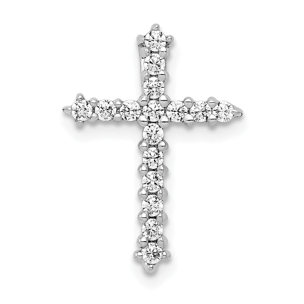 14k White Gold 1/4 carat AA Diamond Cross Chain Slide, 0.24 ct, 19 x 13.5 mm
