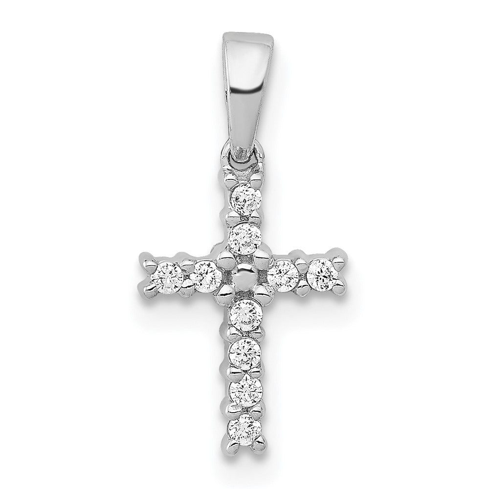 14k White Gold 1/10 carat Diamond Latin Cross Pendant, 0.1 ct, 16 x 7 mm