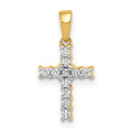 14k and White Rhodium 1/10 carat Diamond Latin Cross Pendant, 0.1 ct, 16 x 7 mm