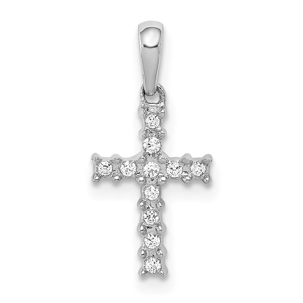 14k White Gold 1/20 carat Diamond Latin Cross Pendant, 0.06 ct, 18 x 8.5 mm