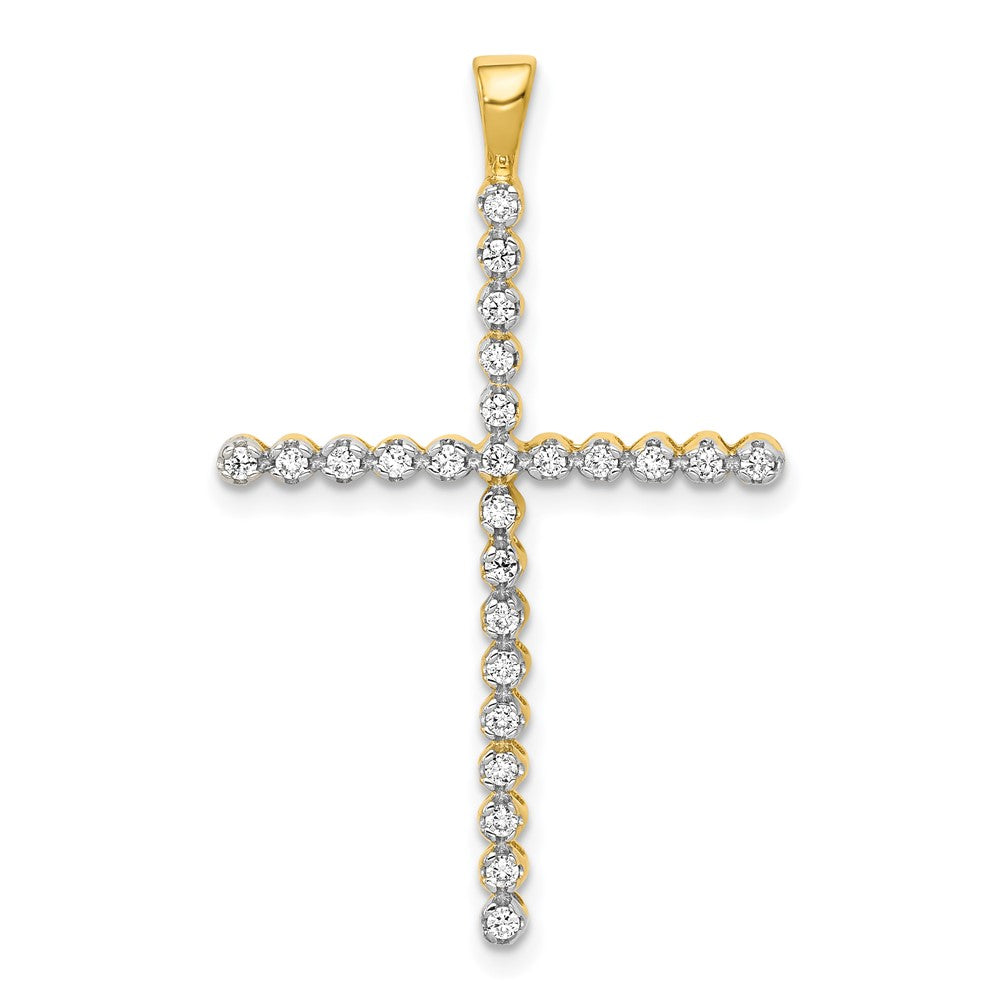 14k and White Rhodium 1/4 carat Diamond Cross Pendant, 0.25 ct, 36 x 22.5 mm