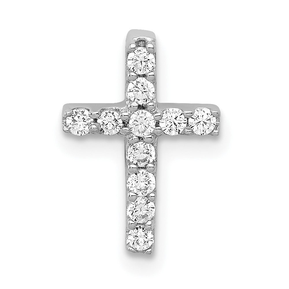 14k White Gold 1/5 carat Diamond Latin Cross Chain Slide, 0.19 ct, 13 x 9 mm