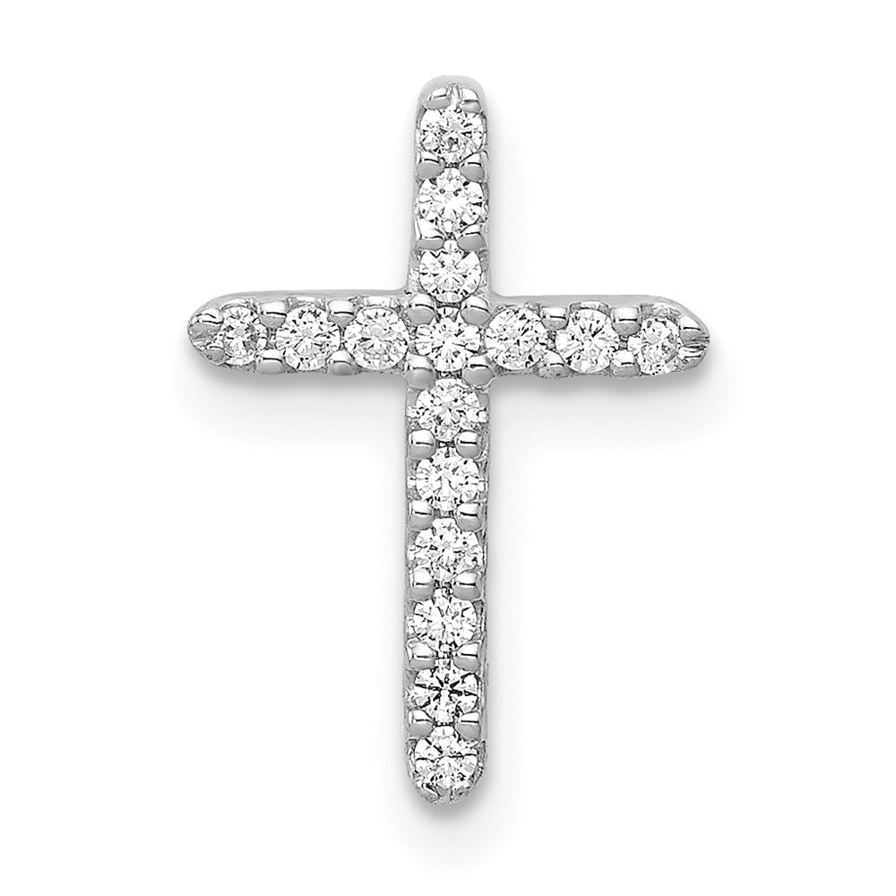 14k White Gold 1/8 carat Diamond Cross Chain Slide, 0.128 ct, 14 x 10 mm