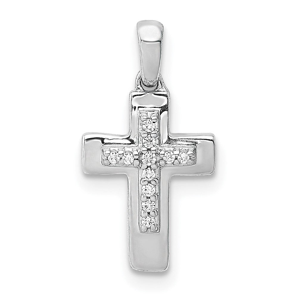 14k White Gold 1/20 carat Diamond Cross Pendant, 0.04 ct, 17 x 9.5 mm