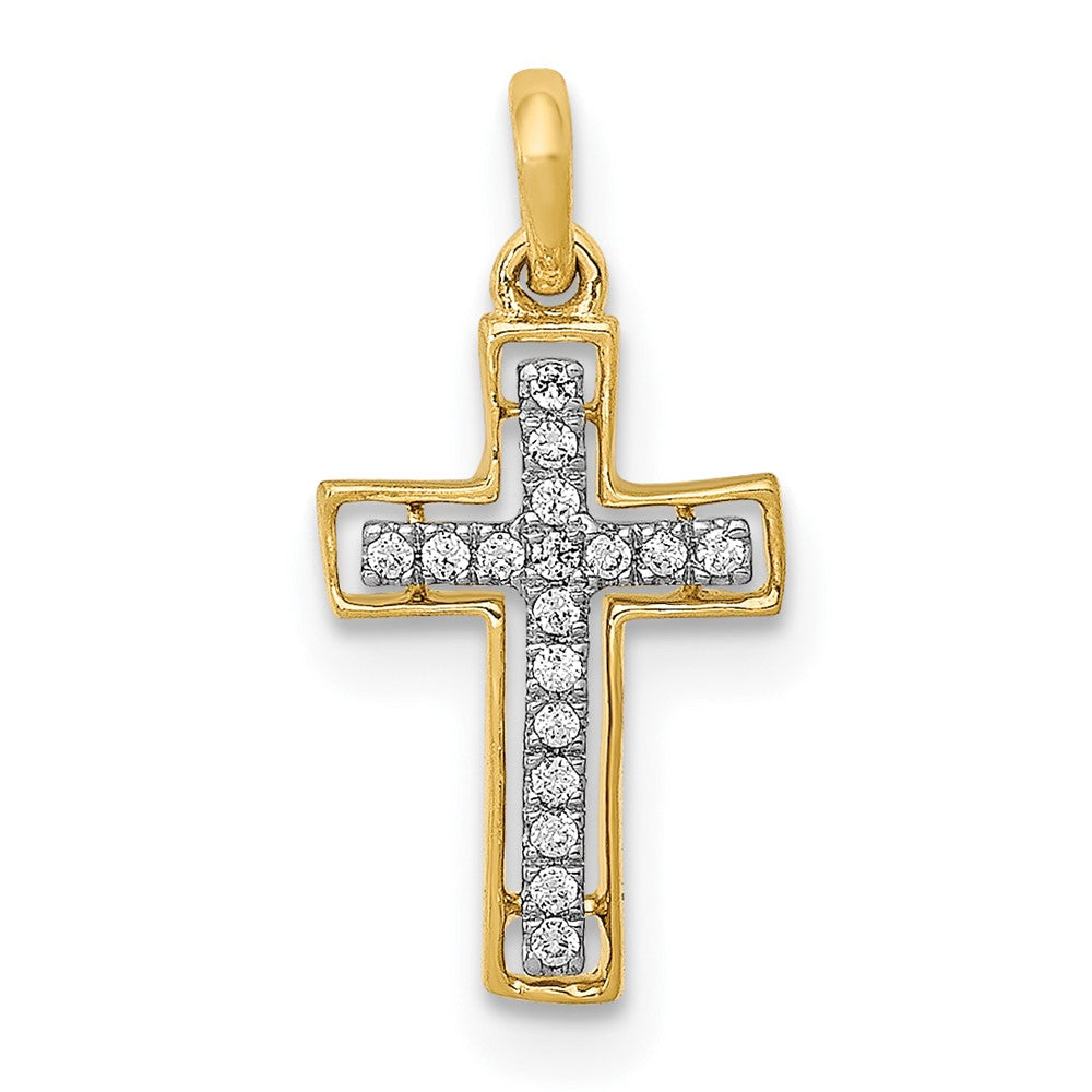 14k and White Rhodium 1/20 carat Diamond Cross Pendant, 0.051 ct, 21.5 x 8 mm