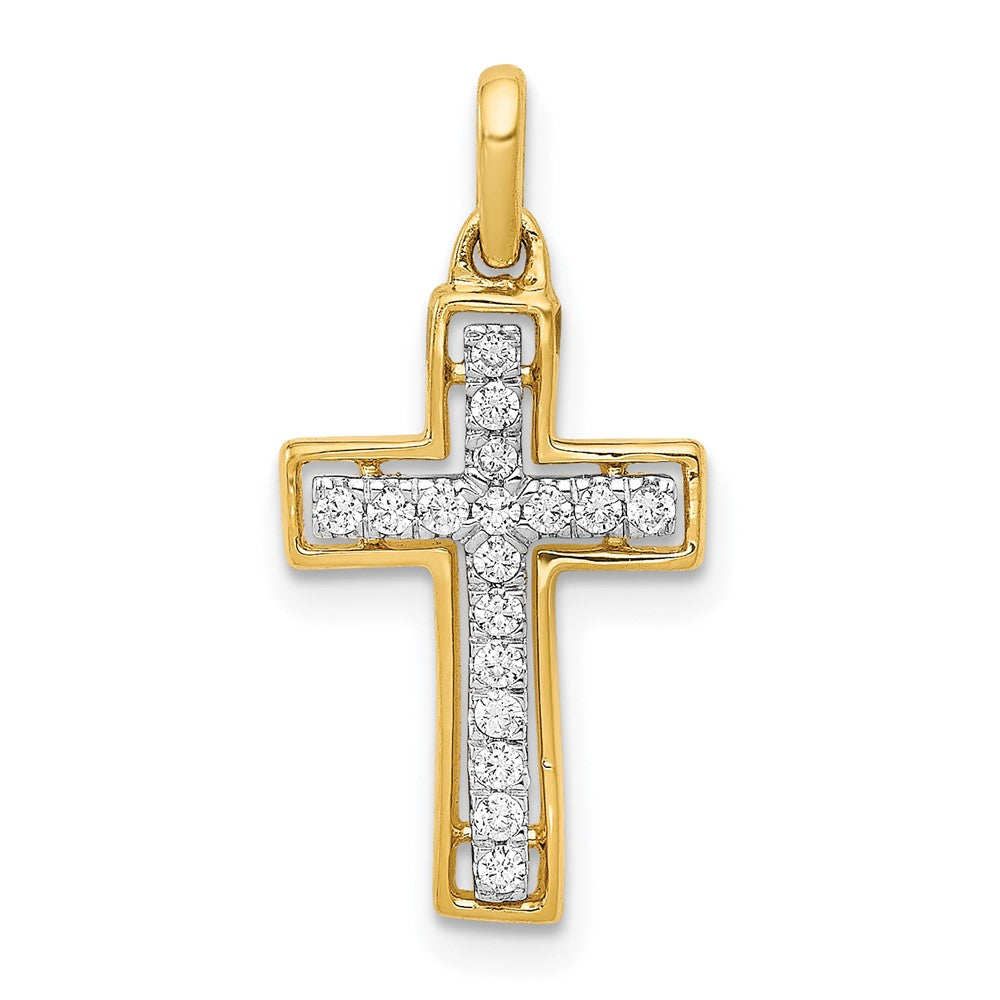 14k and White Rhodium 1/8 carat Diamond Cross Pendant, 0.136 ct, 22 x 11 mm