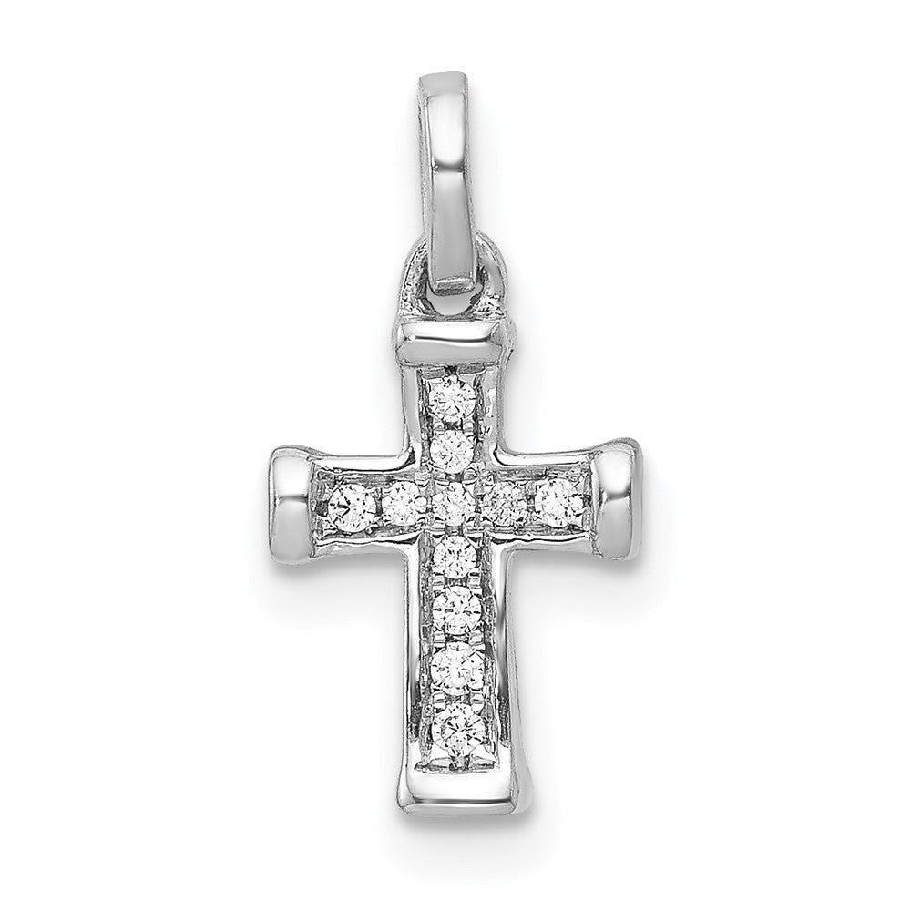 14k White Gold Small 1/20 carat Diamond Latin Cross Pendant, 0.052 ct, 16 x 7 mm