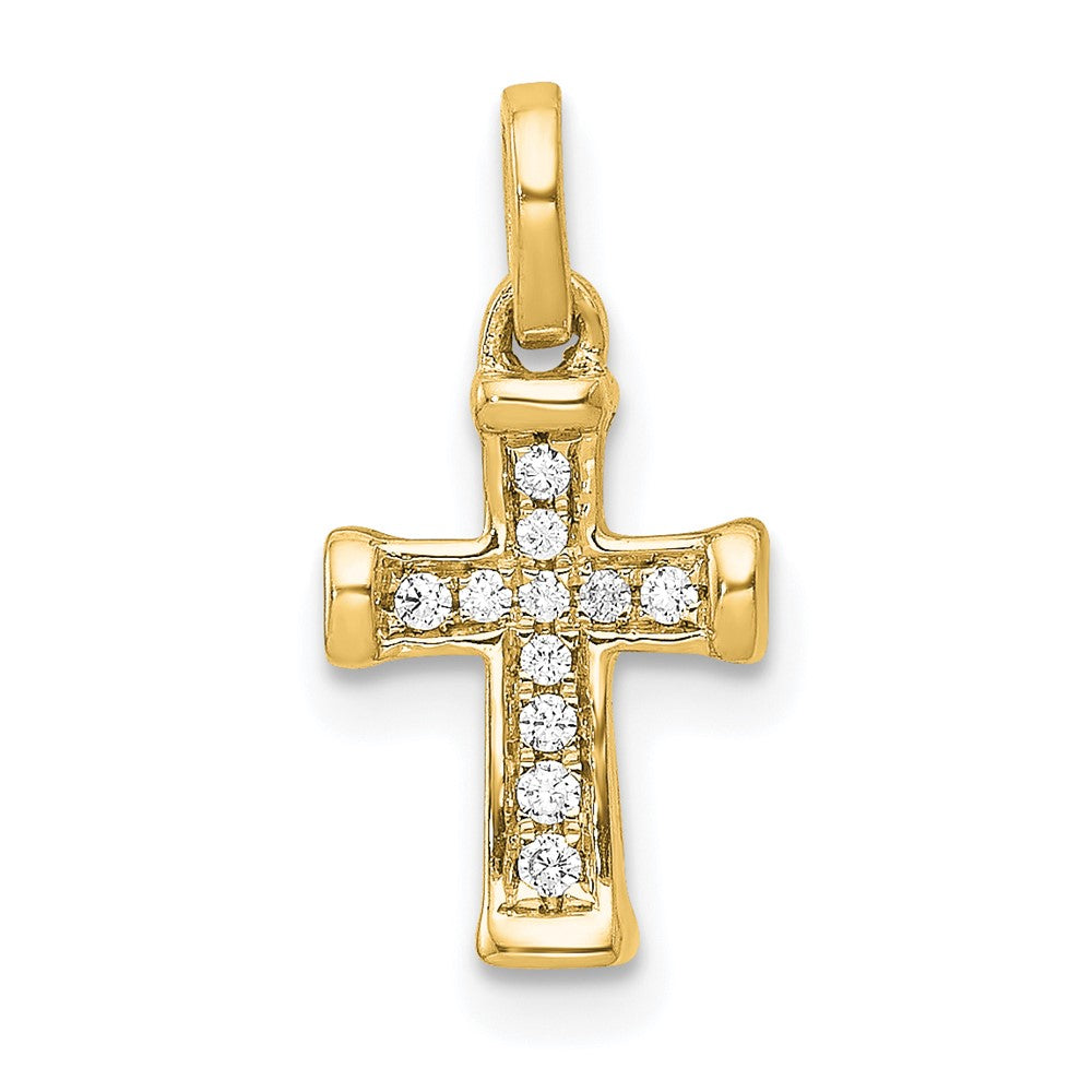 14k Small 1/20 carat Diamond Latin Cross Pendant, 0.052 ct, 16 x 7 mm