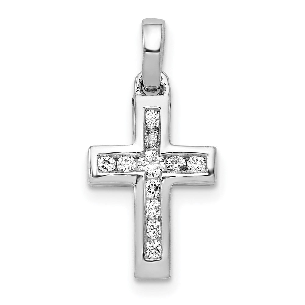 14k White Gold 1/6 carat Diamond Latin Cross Pendant, 0.155 ct, 19 x 10 mm